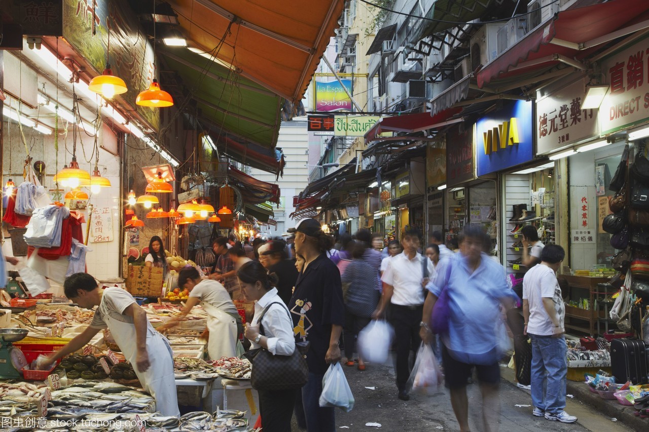 人群在菜市場灣仔香港,中國,亞洲